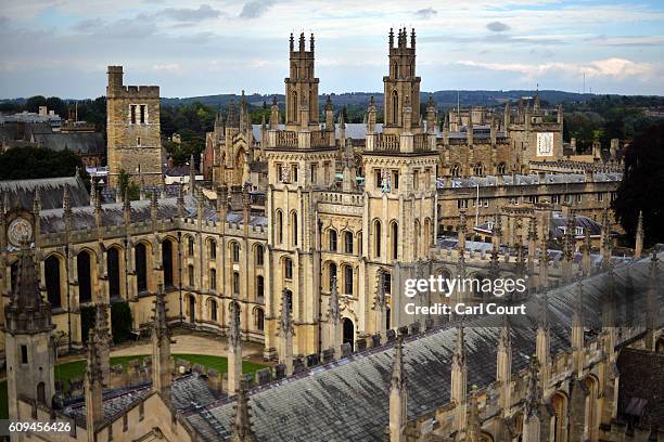 All Souls College, founded in 1438, is pictured on September 20, 2016 in Oxford, England. Oxford University has taken number one position in the...