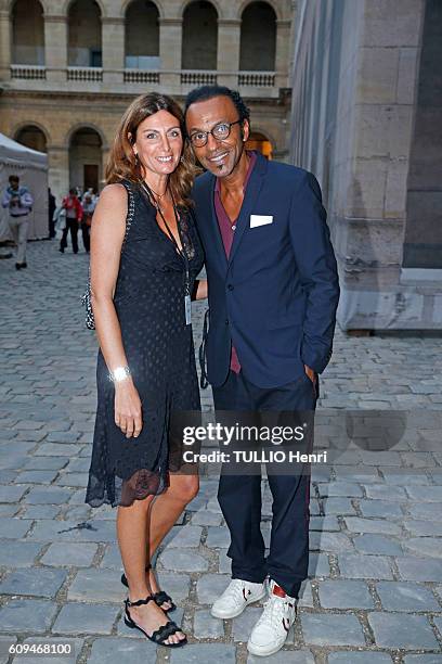 Manu Katche with his wife Laurence pose for Paris Match on september 06, 2016 at the evening gala for the outdoor Opera La Boheme of Giacomo Puccini...