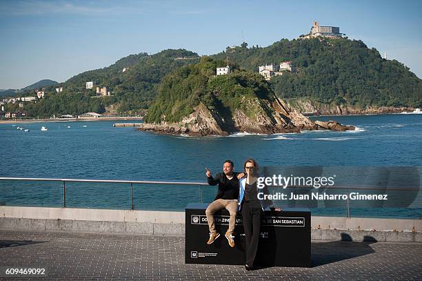 Juan Antonio Bayona and Sigourney Weaver attend 'A Monster Call' photocall during 64th San Sebastian Film Festival at Aquarium on September 21, 2016...