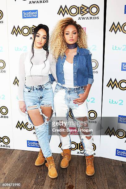Annie Ashcroft and Frankee Connolly of M.O attend the MOBO Awards Nomination Launch at Ronnie Scott's Jazz Club on September 21, 2016 in London,...