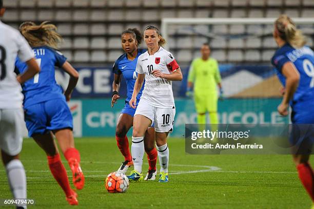 Fourteen Velaj of Albania during the UEFA Women's EURO 2017 qualification match between France and Albania at Stade Charlety on September 20, 2016 in...