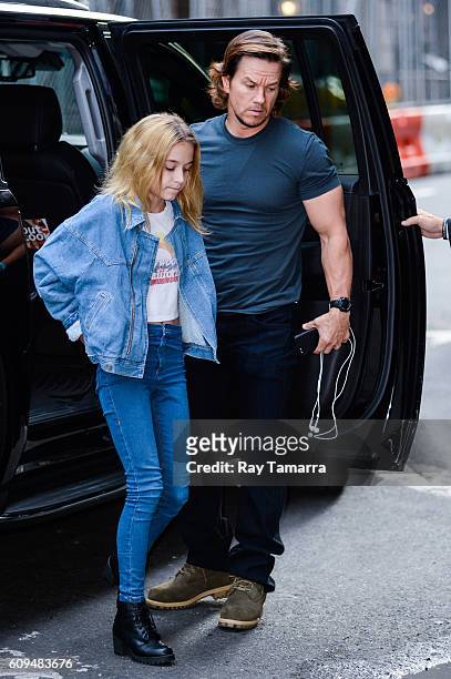 Actor Mark Wahlberg and Ella Rae Wahlberg enter the "Good Morning America" taping at the ABC Times Square Studios on September 21, 2016 in New York...