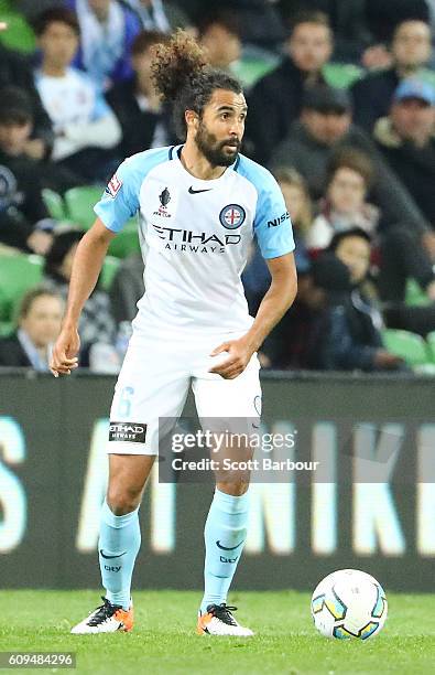 Osama Malik of City controls the ball during the FFA Cup Quarter Final between Melbourne and Western Sydney at AAMI Park on September 21, 2016 in...