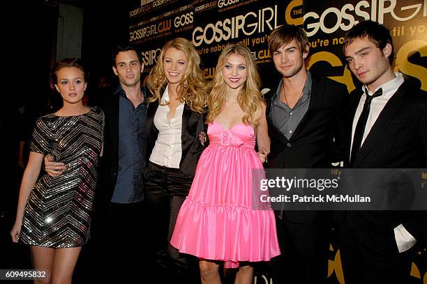 Leighton Meester, Penn Badgley, Blake Lively, Taylor Momsen, Chace Crawford and Ed Westwick ("Gossip Girl" Cast attend The CW Network premieres...