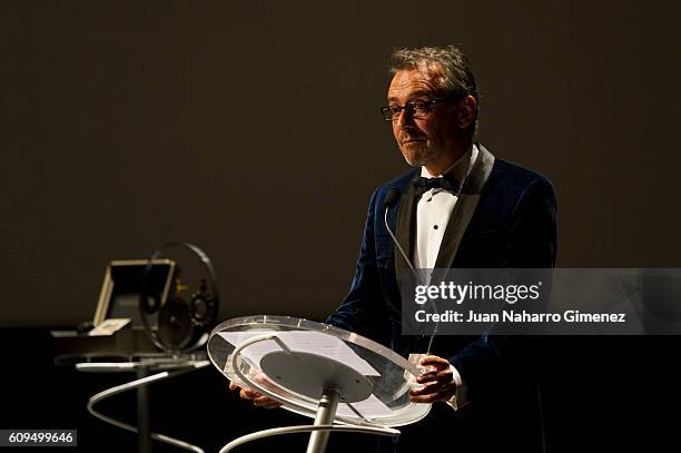 Laurent Vinay, Executive Director Communication of Jaeger-LeCoultre, speaks during the Jaeger-LeCoultre 'Latin Cinema Award' at Victoria Eugenia...