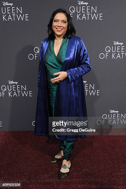 Director Mira Nair arrives at the premiere of Disney's "Queen Of Katwe" at the El Capitan Theatre on September 20, 2016 in Hollywood, California.