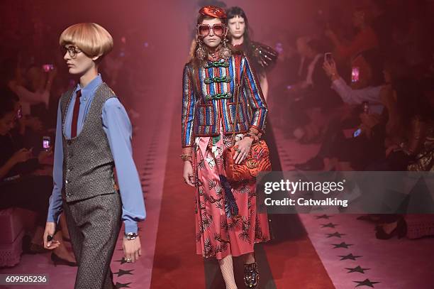 Models walk the runway at the Gucci Spring Summer 2017 fashion show during Milan Fashion Week on September 21, 2016 in Milan, Italy.