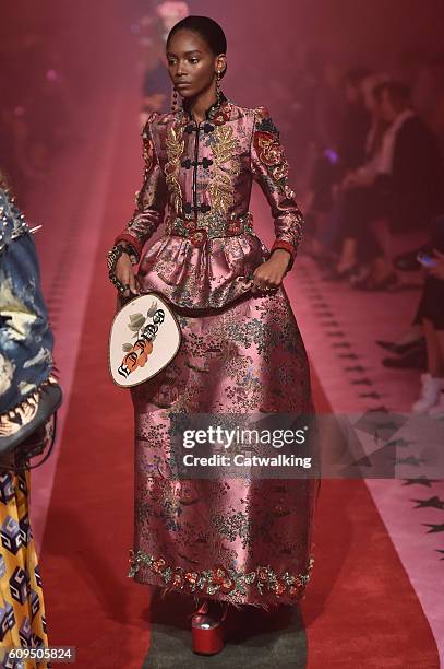 Model walks the runway at the Gucci Spring Summer 2017 fashion show during Milan Fashion Week on September 21, 2016 in Milan, Italy.