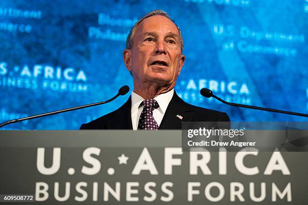 Former New York City mayor Michael Bloomberg speaks at the U.S.-Africa Business Forum at the Plaza Hotel, September 21, 2016 in New York City. The...