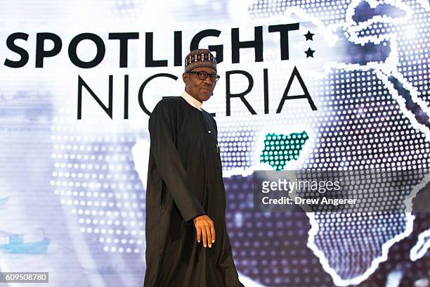 President of Nigeria Muhammadu Buhari arrives to speak at the U.S.-Africa Business Forum at the Plaza Hotel, September 21, 2016 in New York City. The...