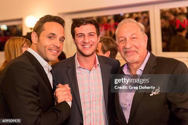 Acotr Daniel Sunjata, Jake Geragos and Executive Producer Mark Geragos attend the Premiere Of ABC's "Notorious" After Party at the 10e Restaurant on...