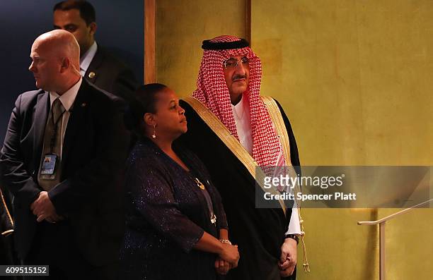 Crown Prince Muhammad bin Nayef of Saudi Arabia prepairs to address the General Assembly at the United Nations on September 21, 2016 in New York...
