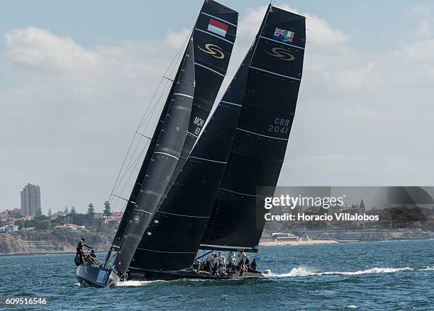 Class sailboats Charisma and Team Aqua during the Match Race day of the penultimate RC44 race of the 2016 championship on September 21, 2016 in...