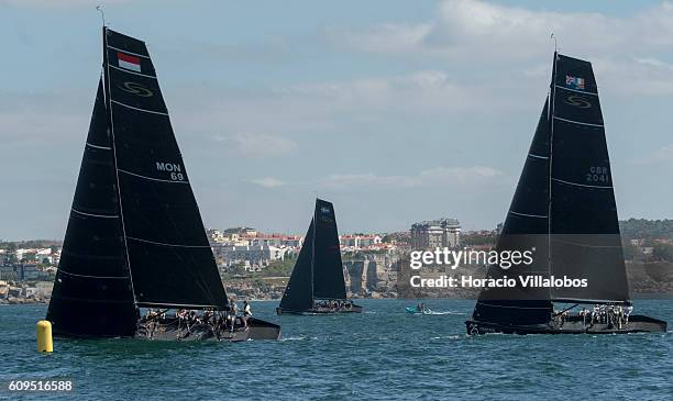 Class sailboats Charisma , Artemis Racing Youth and Team Aqua during the Match Race day of the penultimate RC44 race of the 2016 championship on...