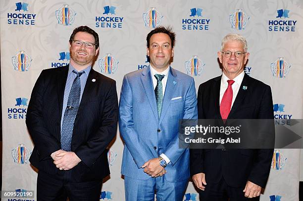 Adam Sherlip, Elliotte Friedman and Franz Reindl at Hockey SENSE, in partnership with the NHL, NHLPA and Beyond Sport at the World Cup of Hockey 2016...