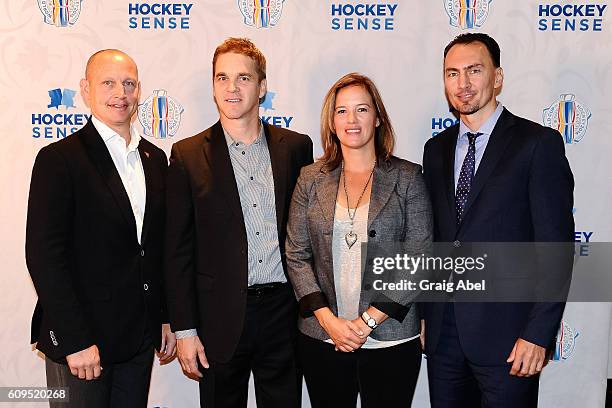 Adam Graves, Luc Robitaille, Cassie Campbell-Pascal and Miroslav Satan at Hockey SENSE, in partnership with the NHL, NHLPA and Beyond Sport at the...