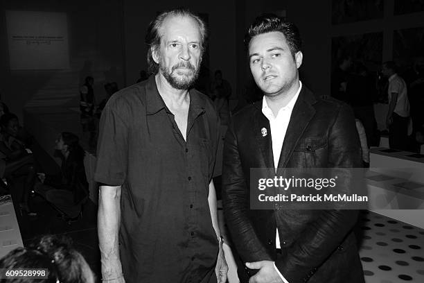 Larry Clark and Adrian Nyman attend "Warhol Factory X LEVI'S X Damien Hirst" Spring 2008 Collection at Gagosian Gallery on September 8, 2007 in New...
