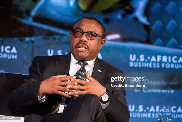 Hailemariam Desalegn, Ethiopia's prime minister, speaks during the U.S.-Africa Business Forum in New York, U.S., on Wednesday, Sept. 21, 2016. The...