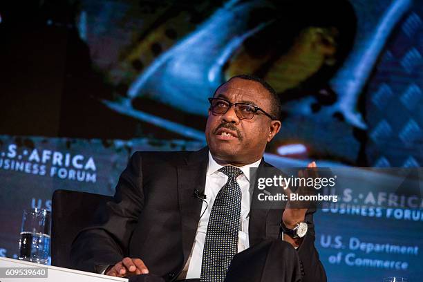 Hailemariam Desalegn, Ethiopia's prime minister, speaks during the U.S.-Africa Business Forum in New York, U.S., on Wednesday, Sept. 21, 2016. The...