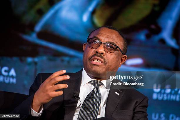 Hailemariam Desalegn, Ethiopia's prime minister, speaks during the U.S.-Africa Business Forum in New York, U.S., on Wednesday, Sept. 21, 2016. The...