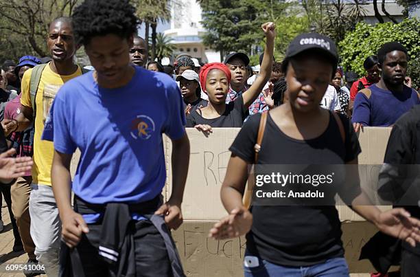 Students gather to protest after South African Minister of Higher Education and Training Blade Nzimande's explanations on possibility of raising...