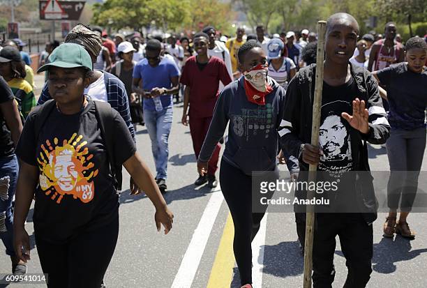 Students gather to protest after South African Minister of Higher Education and Training Blade Nzimande's explanations on possibility of raising...