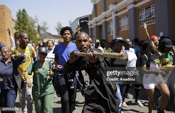 Students gather to protest after South African Minister of Higher Education and Training Blade Nzimande's explanations on possibility of raising...