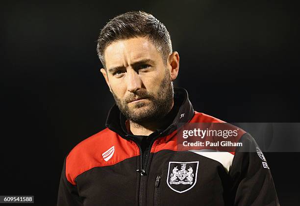 Lee Johnson, Manager of Bristol City looks on during the EFL Cup Third Round match between Fulham and Bristol City at Craven Cottage on September 21,...