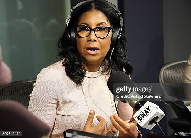 Cookie Johnson visits 'Sway in the Morning' with Sway Calloway on Eminem's Shade 45 at the SiriusXM Studios on September 21, 2016 in New York City.