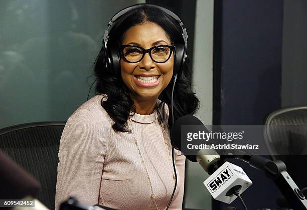 Cookie Johnson visits 'Sway in the Morning' with Sway Calloway on Eminem's Shade 45 at the SiriusXM Studios on September 21, 2016 in New York City.