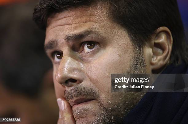 Mauricio Pochettino, Manager of Tottenham Hotspur looks on during the EFL Cup Third Round match between Tottenham Hotspur and Gillingham at White...