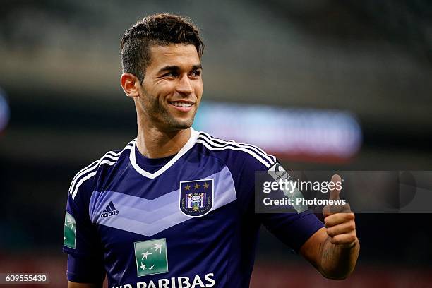 Hamdi Harbaoui forward of Rsc Anderlecht celebrates pictured during Croky Cup match between RSC Anderlecht and OHL on September 21, 2016 in Brussels,...