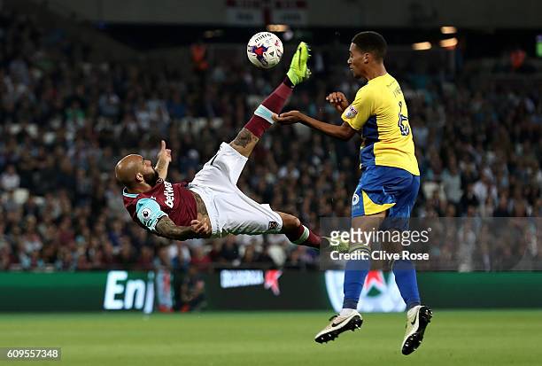 Simone Zaza of West Ham United attepmts an over head kick during the EFL Cup Third Round match between West Ham United and Accrington Stanley at the...