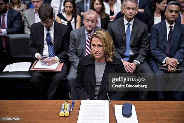 Heather Bresch, chief executive officer of Mylan NV, waits to begin a House Oversight and Government Reform Committee hearing in Washington, D.C.,...