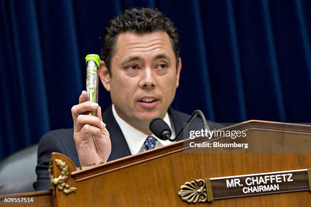 Representative Jason Chaffetz, a Republican from Utah and chairman of the House Oversight and Government Reform Committee, holds Mylan NV EpiPen...