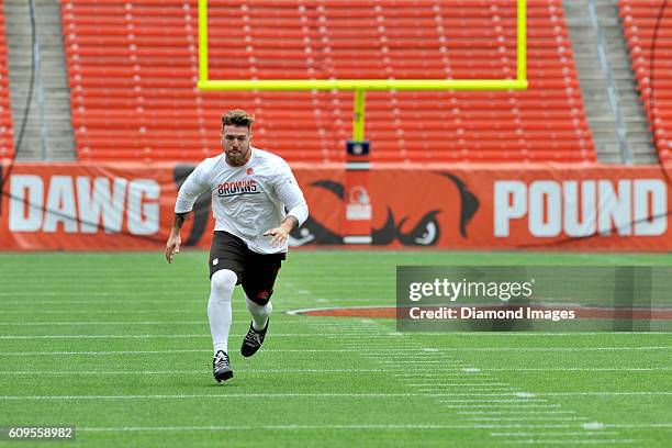 Linebacker Scooby Wright of the Cleveland Browns runs down the field prior to game against the Baltimore Ravens on September 18, 2016 at FirstEnergy...