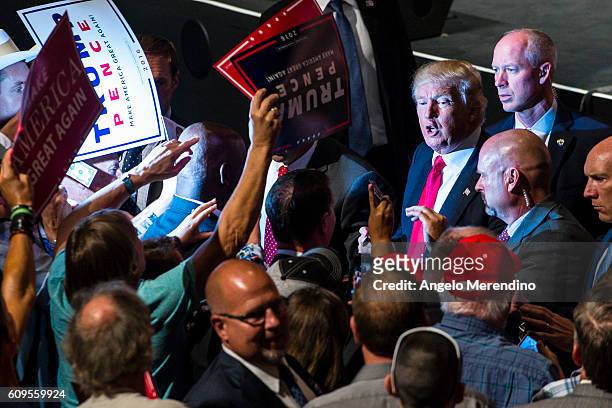 Republican presidential nominee Donald Trump speaks to supporters at the Stranahan Theater on September 21, 2016 in Toledo, Ohio. Recent Ohio polls...