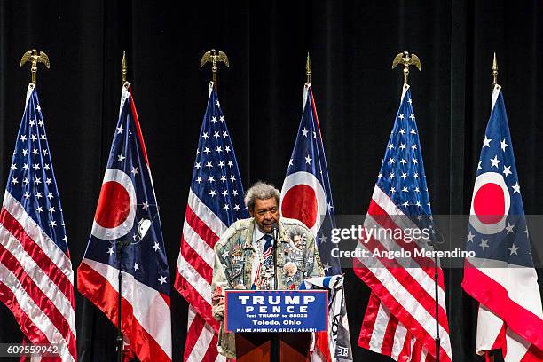 Don King speaks to supporters during a rally for Republican presidential nominee Donald Trump at the Stranahan Theater on September 21, 2016 in...