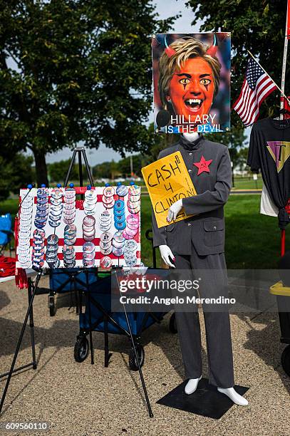 Hillary Clinton mannequin is seen outside of a rally for Republican Presidential nominee Donald Trump at the Stranahan Theater on September 21, 2016...