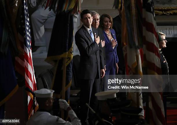 Speaker of the House Paul Ryan , Senate Majority Leader Mitch McConnell , House Minority Leader Nancy Pelosi and Speaker of the House of the Ohio...