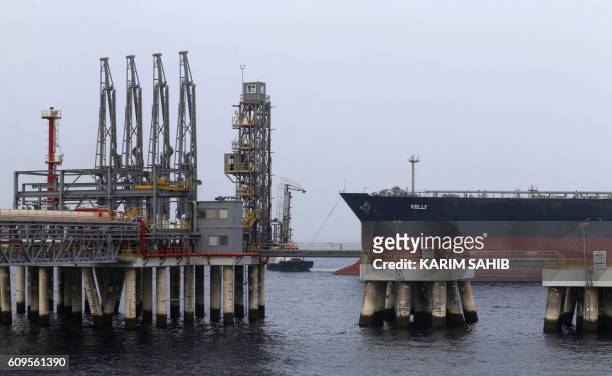 Picture taken on September 21, 2016 shows the dock for supertankers during its inauguration ceremony at the oil terminal of the emirate of Fujairah....