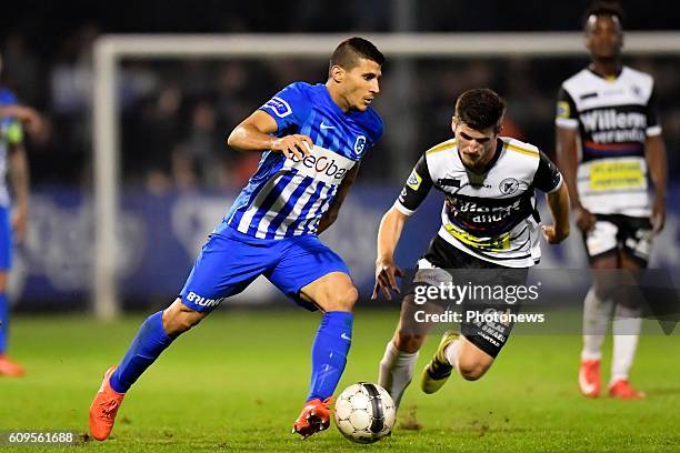 Nikolaos Karelis forward of KRC Genk is attacking during the Croky Cup 1/16 final match between SC Eendracht Aalst and KRC Genk in the Pierre...