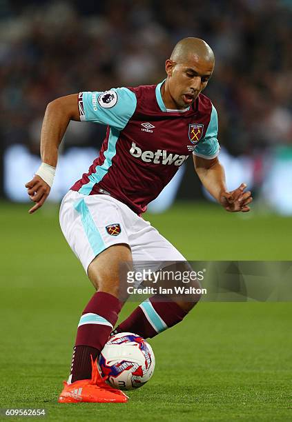 Sofiane Feghouli of West Ham United in action during the EFL Cup Third Round match between West Ham United and Accrington Stanley at the London...