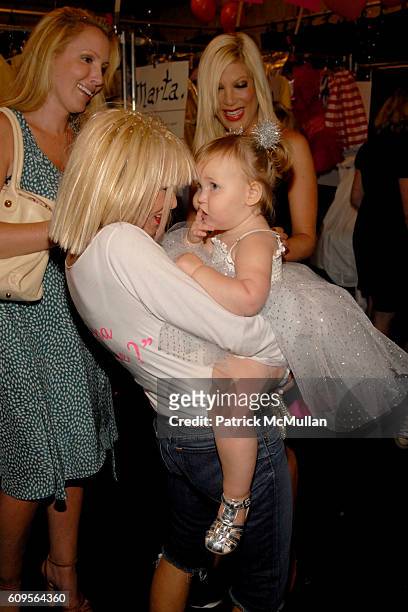 Lulu Johnson, Betsey Johnson, Layla Johnson and Tori Spelling attend BETSEY JOHNSON Spring 2008 Collection at The Tent on September 11, 2007 in New...