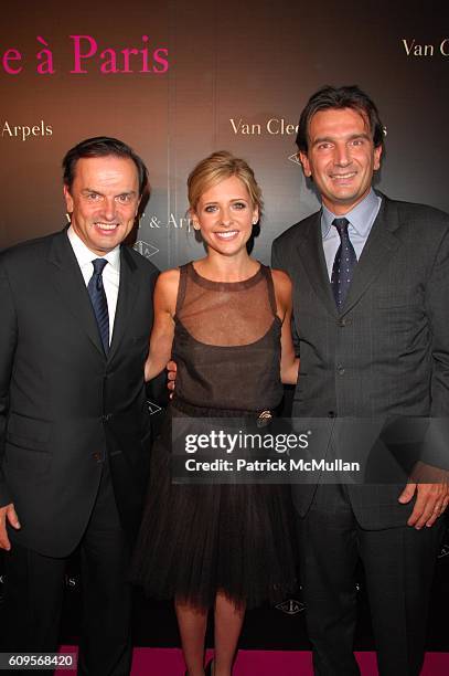 Stanislas de Quercize, Sarah Michelle Gellar and Emmanuel Perrin attend VAN CLEEF & ARPELS hosts "UNE JOURNEE A PARIS" at Hammerstein Ballroom on...