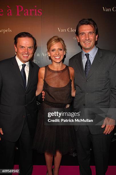 Stanislas de Quercize, Sarah Michelle Gellar and Emmanuel Perrin attend VAN CLEEF & ARPELS hosts "UNE JOURNEE A PARIS" at Hammerstein Ballroom on...