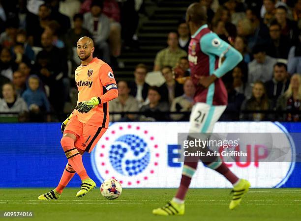 Darren Randolph of West Ham United in action during the match between West Ham United and Accrington Stanley in the EFL Cup Third Round at London...