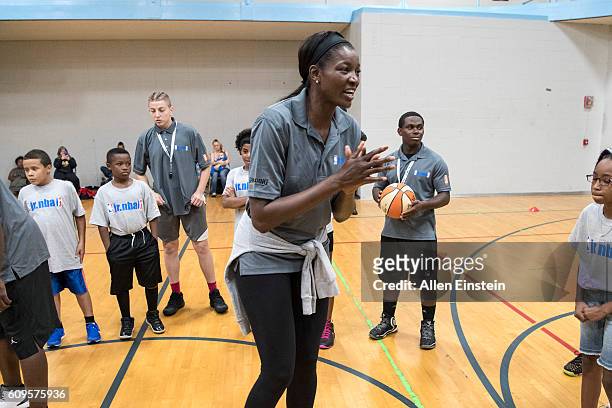 Former WNBA player Delisha Milton-Jones participates in WNBA "Watch Me Work" Clinic on September 17, 2016 at the Jackson YMCA in Jackson, Michigan....