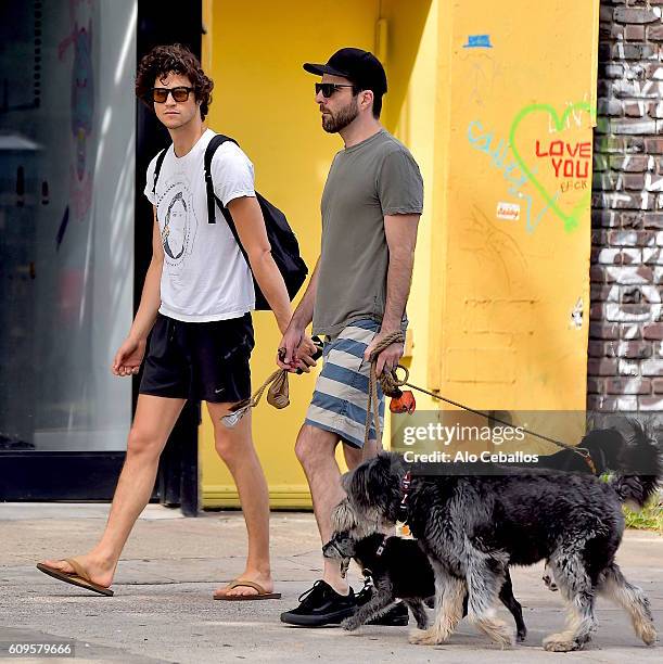 Miles McMillan and Zachary Quinto are seen in the East Village on September 21, 2016 in New York City.