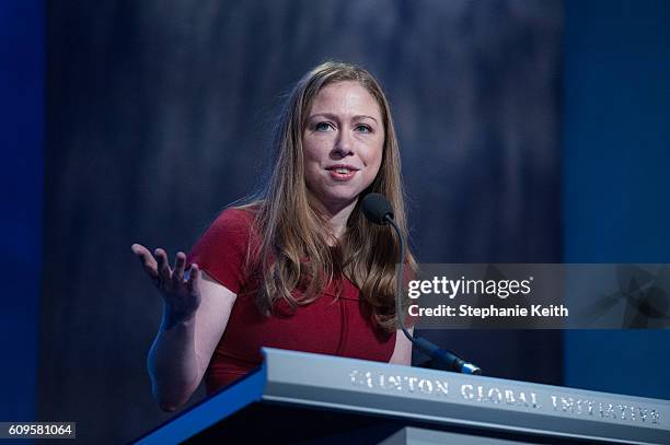 Chelsea Clinton delivers a speech during the annual Clinton Global Initiative on September 21, 2016 in New York City. Former President Bill Clinton...